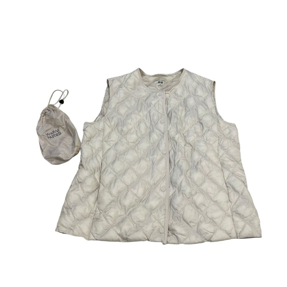 Uniqlo Pufftech Quilted Vest Warm Padded in Off White Size M